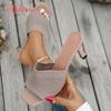 Fashion Aphixta Women 7CM High Heels Mules Woman Slides Stretch Fabric Fashion Slippers For Women Summer Shoes Woman 2025 Trend Shoes