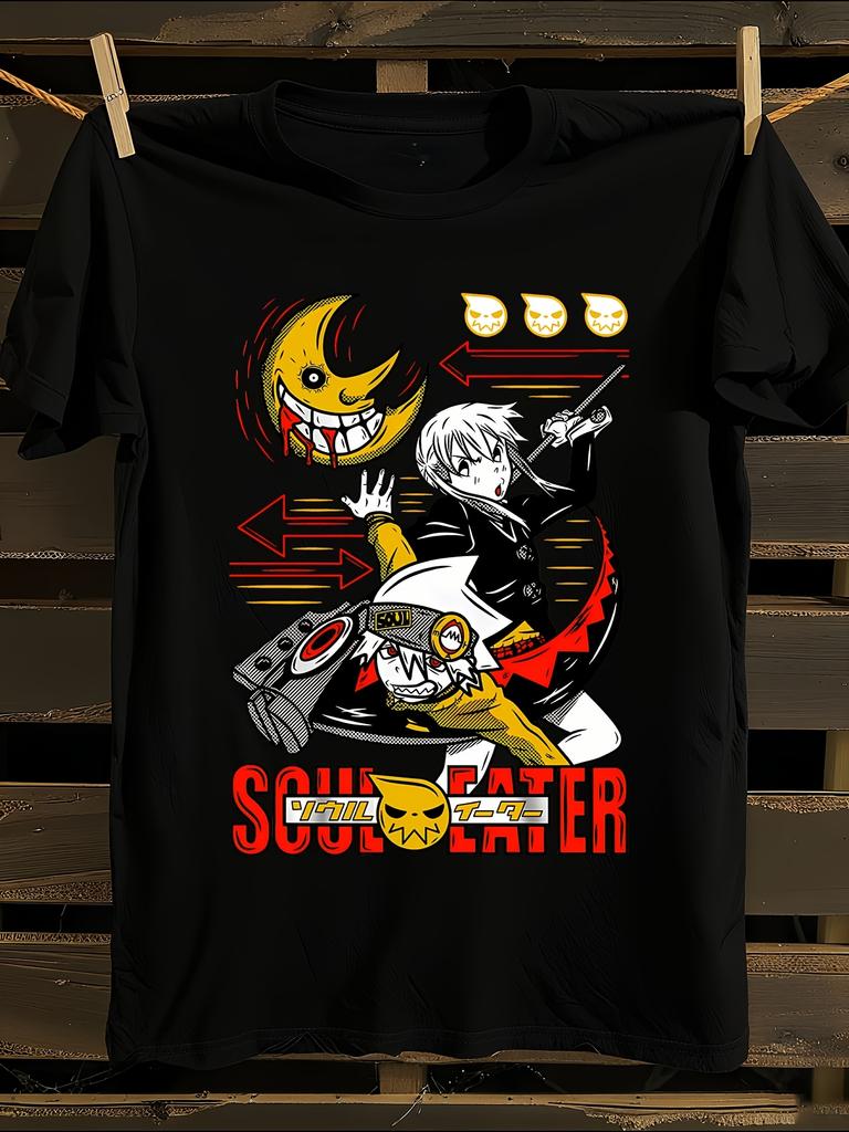 Аниме Футболка Soul Eater Мужская Футболка Женские Футболки с Принтом Букв Футболка с Коротким Рукавом Повседневная Уличная Футболка Топ