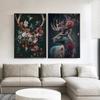 Deer with Colorful Flowers Wall Nature Art Canvas Print Poster Whimsical Animal Picture for Gift Living Room Home Decor Cuadros