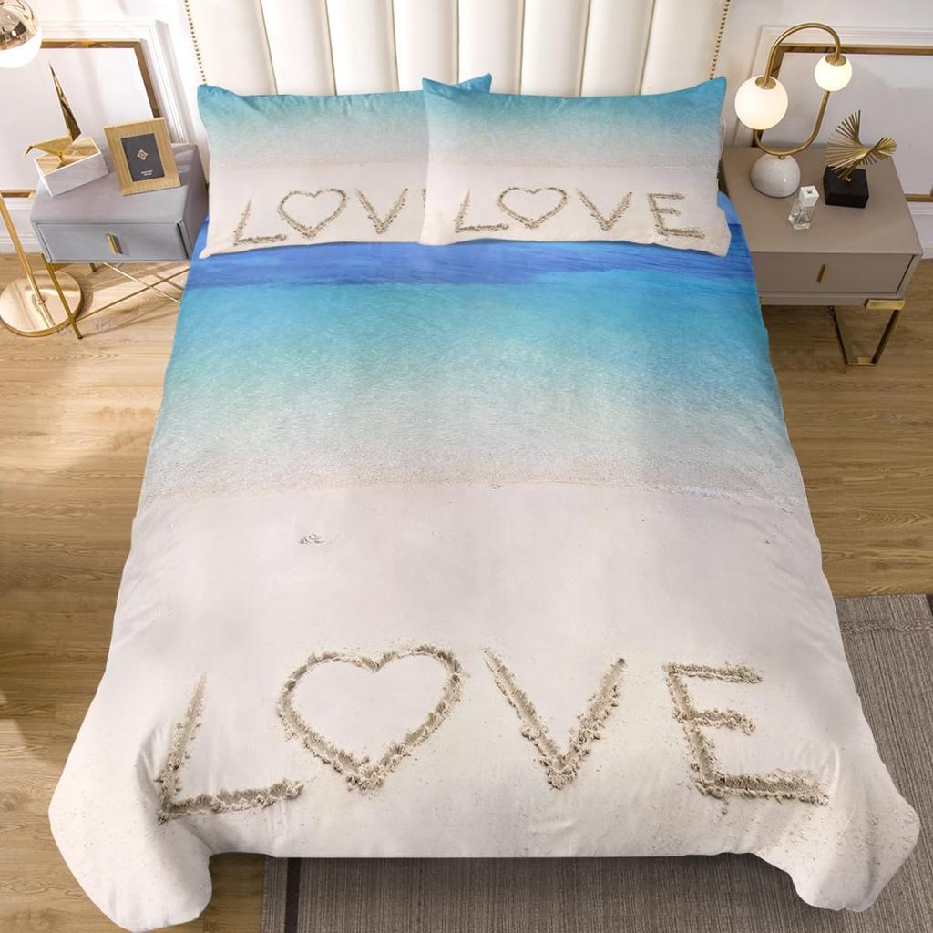 Beach Comforter Cover, Coastal Duvet Covers Queen,Teen Girls Boys Starfish Decor Microfiber Quilt Cover, Beach Themed Bedding