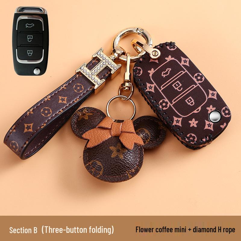 Women's High-End Cheetah CS10/CS9 Car Key Case - Classic Old Flower Design