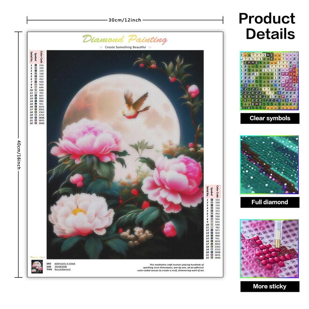 Алмазная картина, полный круглый пейзаж, цветок, луна, сделай сам, алмазная вышивка, распродажа, мозаичное украшение 30x40 см/12x16 дюймов