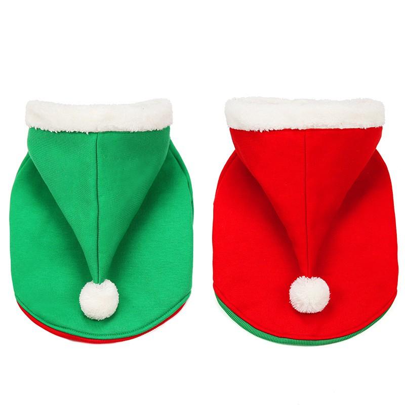 Pet Hoodie Dogs Winter Costume Holiday Outfit Red Green Fleece Warm Two-Legged Dog Sweater