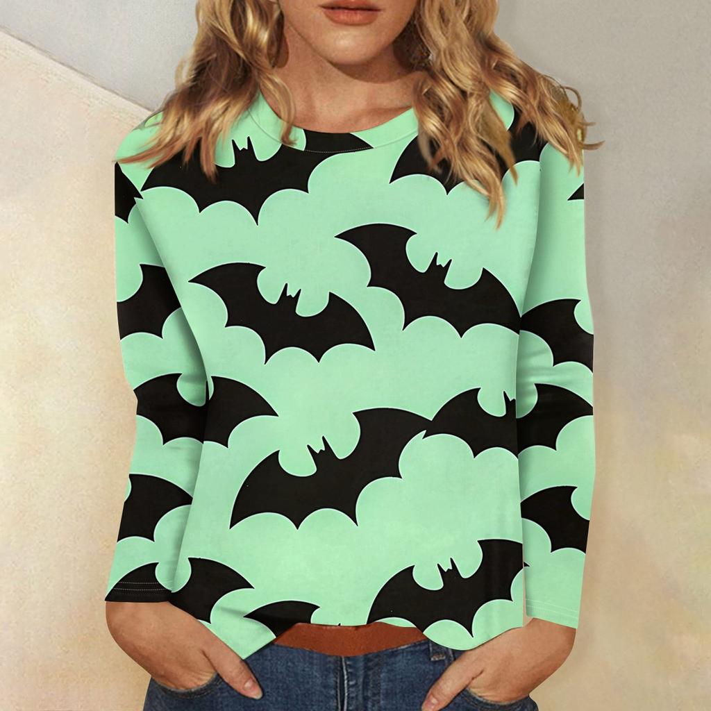 Women's Fashion Casual Halloween Printed Round Neck Long Sleeve Pullover Top