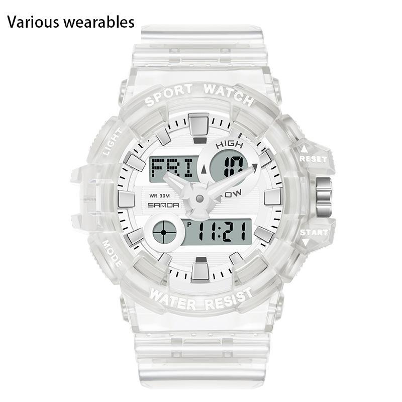 Трендовые спортивные новые цифровые часы модные двойной дисплей большой циферблат светящиеся водонепроницаемые часы унисекс