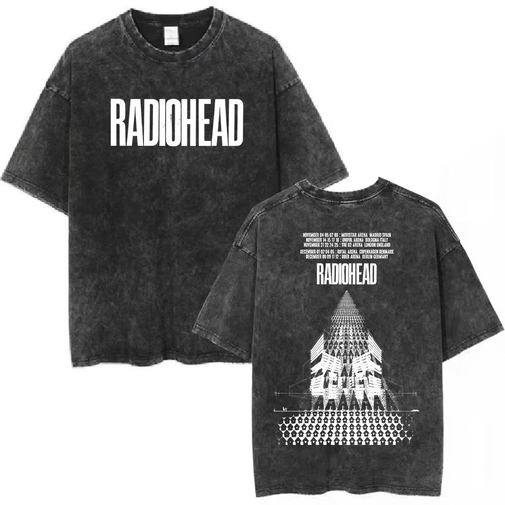 Rock Band Radiohead The Bend Забавная Кошка Винтажные Стираные Футболки Мужские Женские Мода Хип-Хоп Футболки Хлопок Мужская Футболка Уличная Одежда