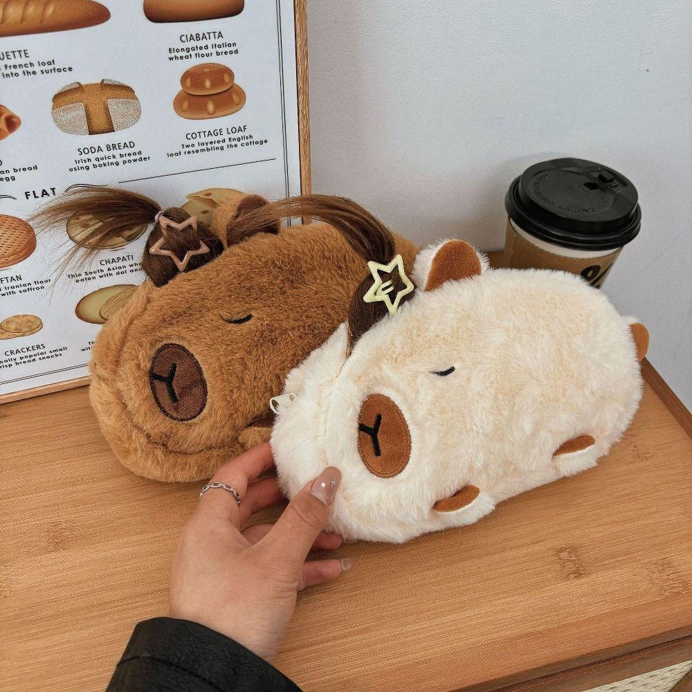 Storage Bag Capybara Pencil Bag Pen Holder Plush Pen Case Cute Capybara Stationery Bag  Office