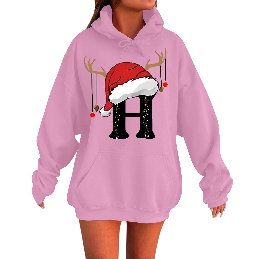 Ladies Fashion Casual Long Sleeve Printed Round Neck Hoodie Pullover Top With Pockets