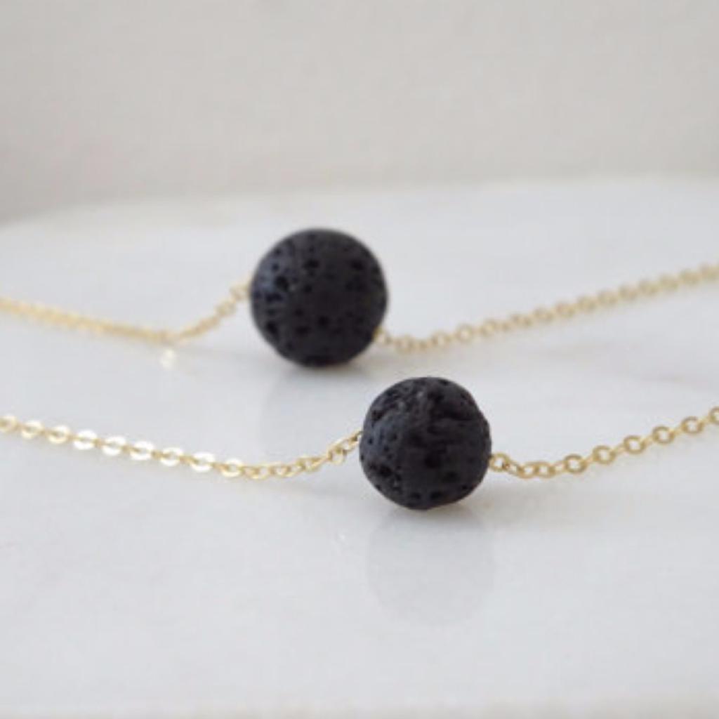 Многослойный черный лавовый камень, каменные бусины, подвеска, ожерелье с диффузором эфирного масла