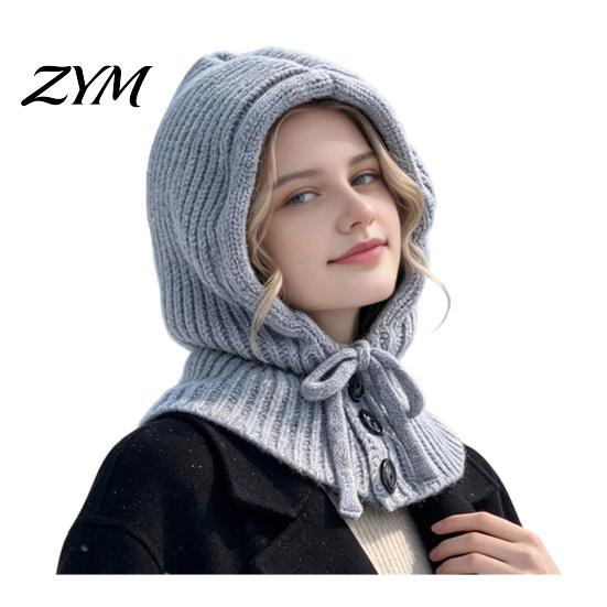 Winter Head Cover Women Hooded Scarf Hat for Winter, Knit Pullover Balaclava Hood Soft Thermal with Adjustable Drawstring, Warm Neck Gaiter Skull Cap