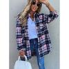 Женское повседневное свободное однобортное длинное пальто в клетку с длинными рукавами и пуговицами