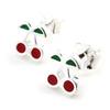 Les Trésors De Lily [E1092] - Серебряные серьги «Вишни» красный зеленый серебряный - 6x6 мм