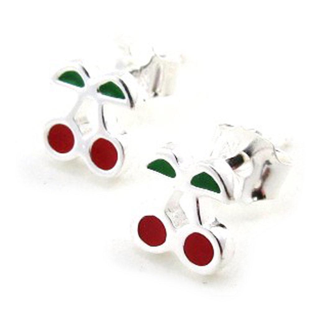Les Trésors De Lily [E1092] - Серебряные серьги «Вишни» красный зеленый серебряный - 6x6 мм