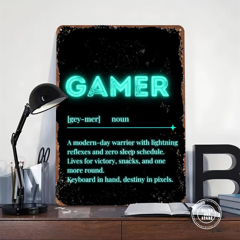 Gamer Definition Neon Sign Tin Plaque Poster Customized Wall Art Retro Vintage Metal Signs for Man Cave Home Decorations Decor