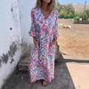 Женское принтованное макси-платье весна-лето с V-образным вырезом в стиле бохо, праздничное платье с длинными рукавами, свободное платье с карманами для повседневной жизни, вечеринок, пляжа