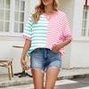 Women's Striped Colorblock Round Neck Loose Short-sleeved Pullover Top