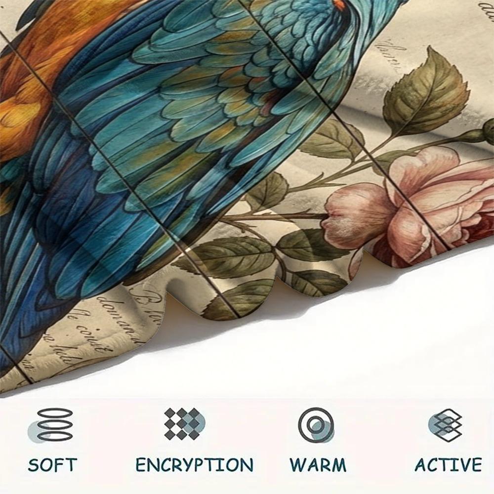 1PC Retro Parrot Peacock Print Flannel Blanket, High quality All Seasons, Home Decor, Warmth and Comfort, Perfect for Christmas Gifts