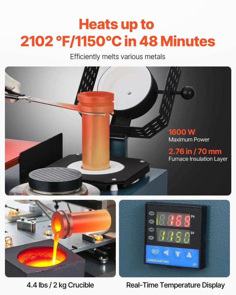 VEVOR Vacuum Investing Casting Machine with Melting Furnace, Convenient Oil Injection Port, Precision Pressure Gauge