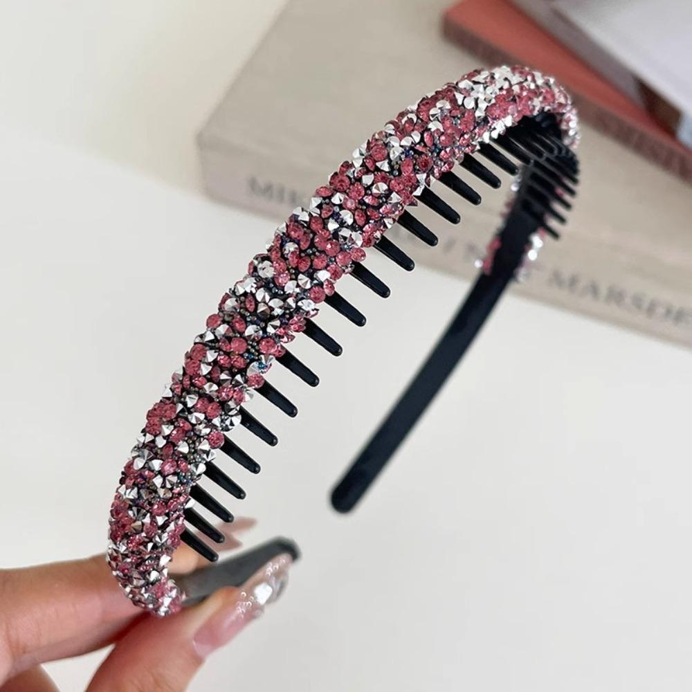 Shiny Rhinestone Headband with Toothed Hair Hoop Vintage Thin Hairband Girl