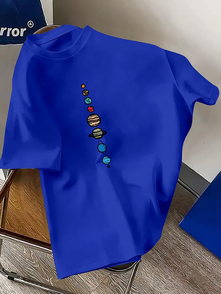 Men's T-Shirt - Vibrant Green Geometric Planet Print, Regular Fit Round Neck Casual & Sporty Summer Tee for Outdoor Activities