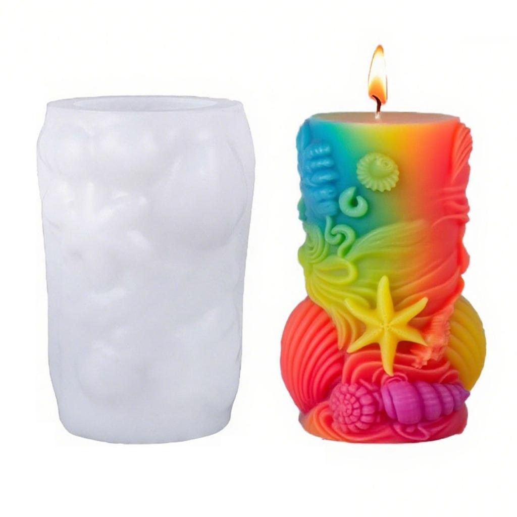 Силиконовая форма на морскую тематику для изготовления свечей из эпоксидной смолы, мыла, шоколада, рельефная цилиндрическая силиконовая форма