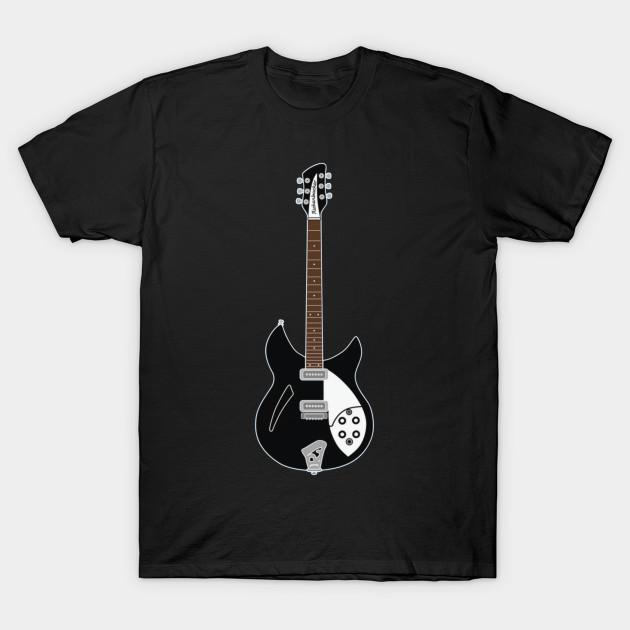 Asian Size Men Black Print T-shirt Rickenbacker No-Cut Heat Transfer Print Cotton Tshirt