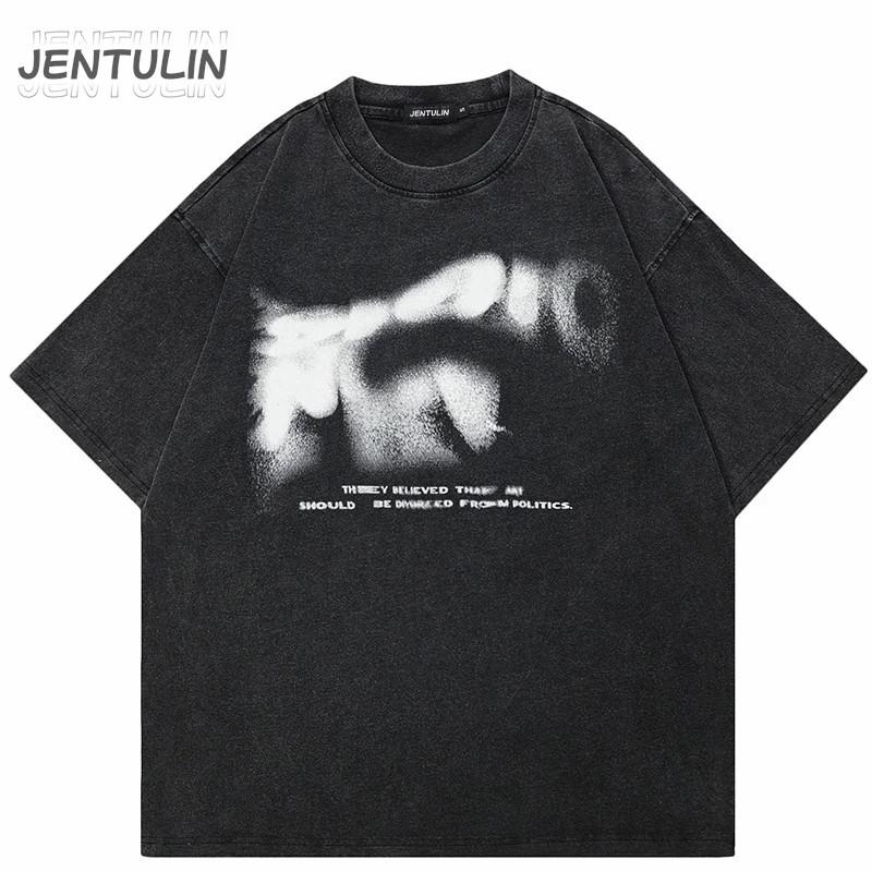 Футболка уличная свободного покроя для мужчин, винтажная футболка с размытыми буквами, черная футболка из хлопка, готические топы, футболки