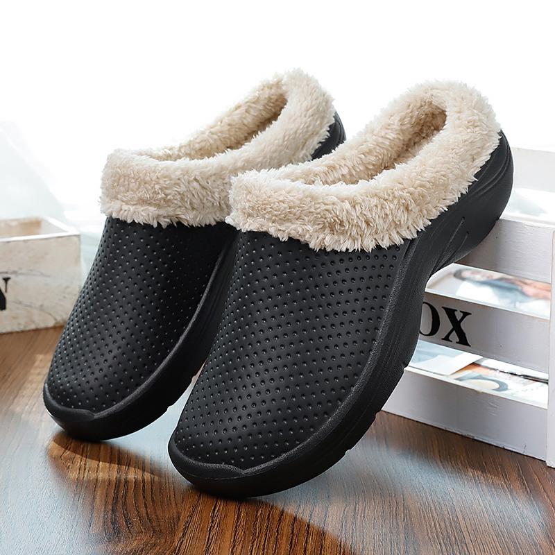 Fashion Men's Clogs Short Plush Slippers Winter Fashion Hole Shoes Beach Sandal Indoor House Flat Shoes Lightweight Soft Bathroom Slide