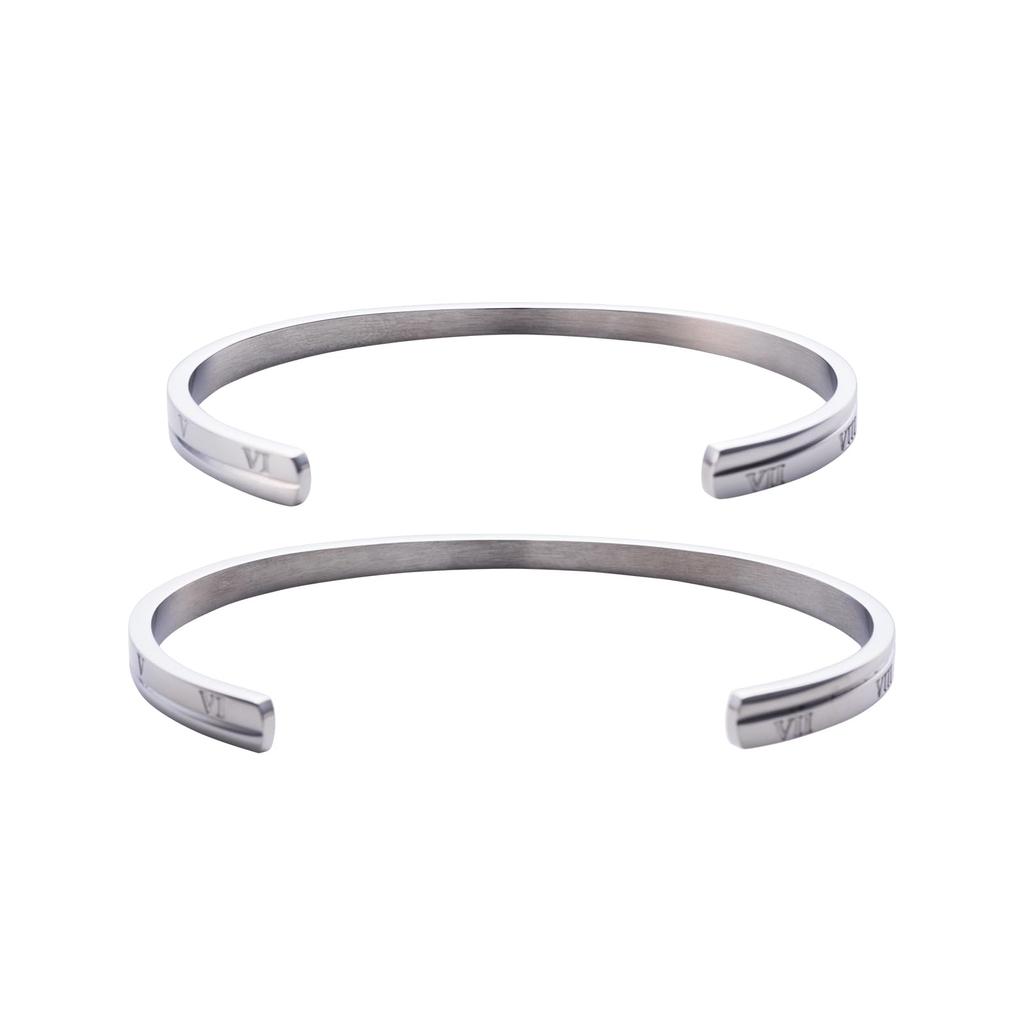 Парный набор браслетов-манжет из 2 штук Хирургическая нержавеющая сталь 316L Кубический цирконий Голубой камень Крест Римские цифры 4SBG502L 4SBG502M [Белый клевер] &