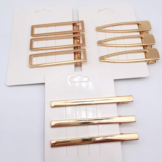 10Pcs Women Hairpins Non-fading Gloss Geometric Duck-bill Clips Anti-slip Non-falling Hollow Out Metal Openwork for Daily Wear
