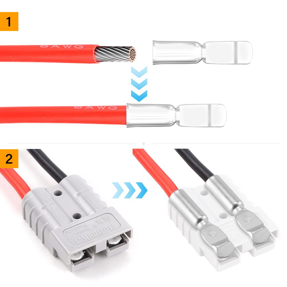 HulitTop Двухполюсный 50А 600В Высокотоковый Штекер с Силиконовым Кабелем 8AWG M8 Штекер для Электропогрузчика Разъем для Быстрой Зарядки