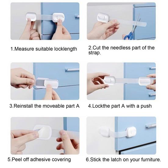 6Pcs Child Proof Drawer Lock Self-Adhesive Baby Proofing Refrigerator Oven Dishwasher Cabinet Cupboard Lock Kids Safety Freezer Door Latch Lock