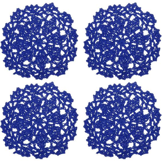 uxcell Fabric Coasters, 4pcs 4" - Cotton Woven Crochet Doilies, Lace Embroidery Cup Mat with Floral Pattern for Wedding Party Decoration (Red)