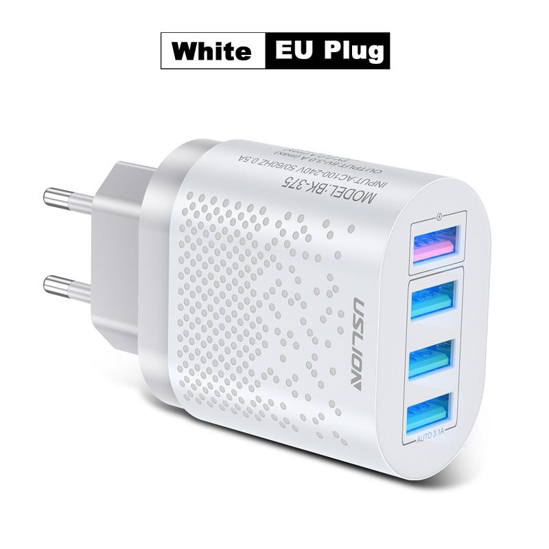 USB-зарядное устройство с вилкой европейского/американского стандарта, 3A, Quik Charge 3,0, зарядное устройство для мобильного телефона для iPhone 11, Samsung, Xiaomi, 4 порта, 48 Вт, быстрые настенные зарядные устройства
