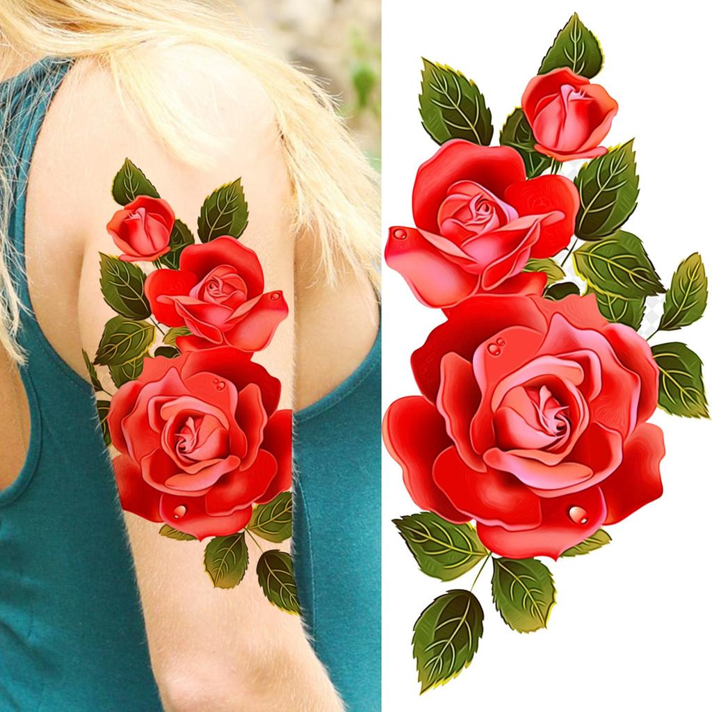 1 Sheet Snake Temporary Tattoos For Women Men Arm Leg Forearm Body Adults Rose Fake Flower Tattoo Sticker Waterproof Covers Up