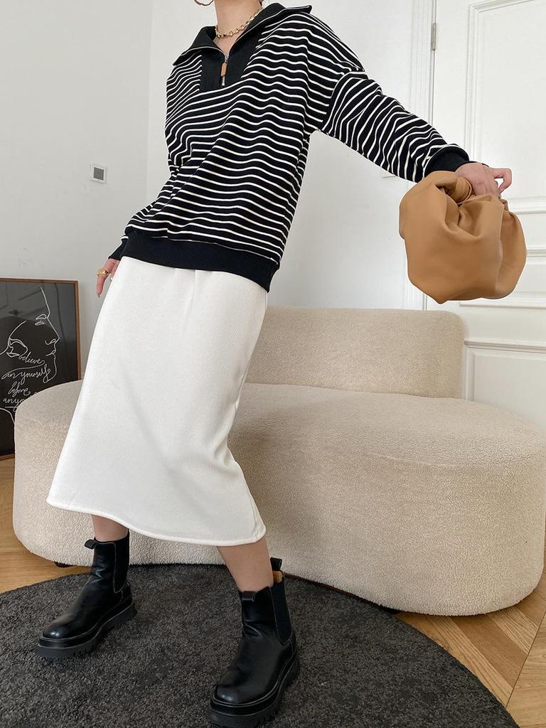 Полосатая толстовка Sinan French Zipper Polo Collar, дизайн осень/зима 2024, SN2133