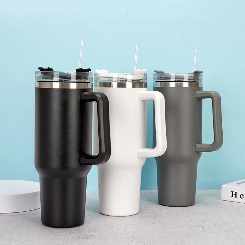 Handle Cup Car Cup Summer New Large Capacity Car Double-layer Water Cup 304 Ice Bomber Thermos Cup with Straw