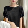 Women Knit T-shirt MODERN NEW SAGA Summer Knitted Shirt Short Sleeve Tees Slash Neck Pullover Knit Tops
