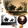 Headless Horseman Scene Standing In Wooden Silhouette, Halloween Decoration