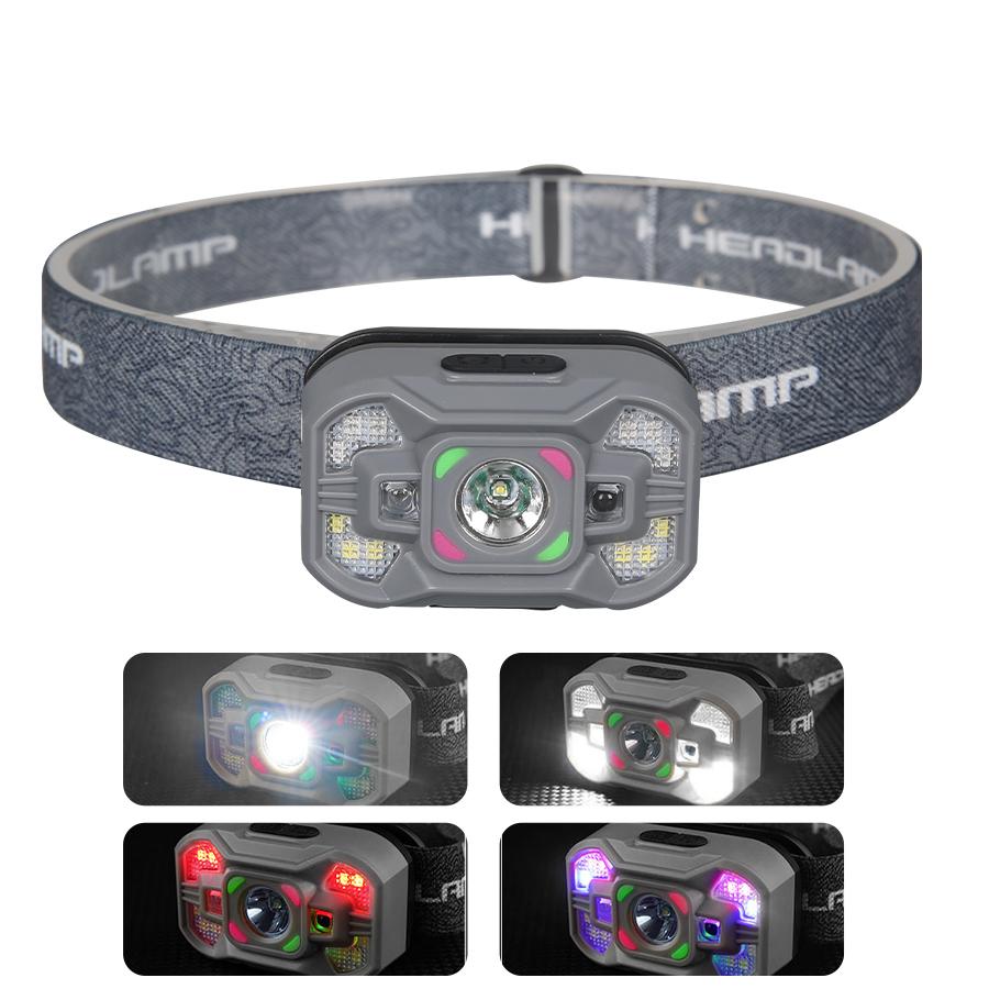 Светодиодные налобные фонари с датчиками для наружного использования, перезаряжаемые через USB, с 4 режимами аварийного рабочего освещения, водонепроницаемый налобный фонарь для кемпинга