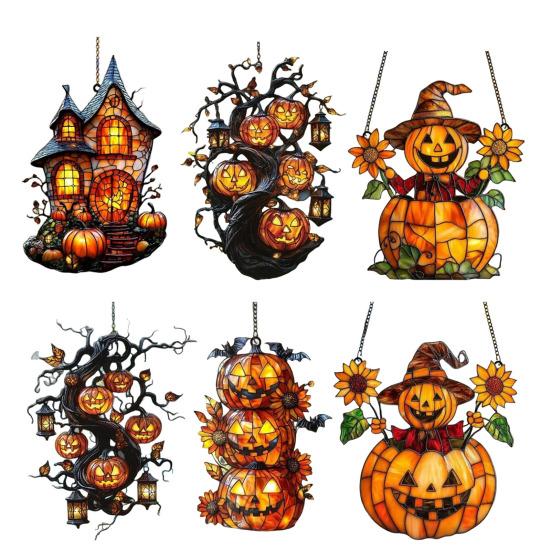 Подвеска на Хэллоуин, расписанная вручную витражная оконная подвеска со шнурком, легко подвешивается, ловушка для солнца, украшение для внутреннего окна