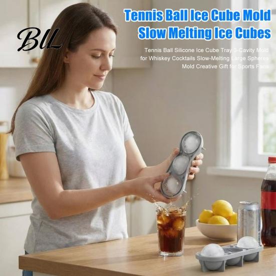 Giant Ice Cube Tray Tennis Ball Silicone 3-Cavity Mold for Whiskey Durable Food Grade Cocktails Slow-Melting Large Spheres Creative Gift Sports