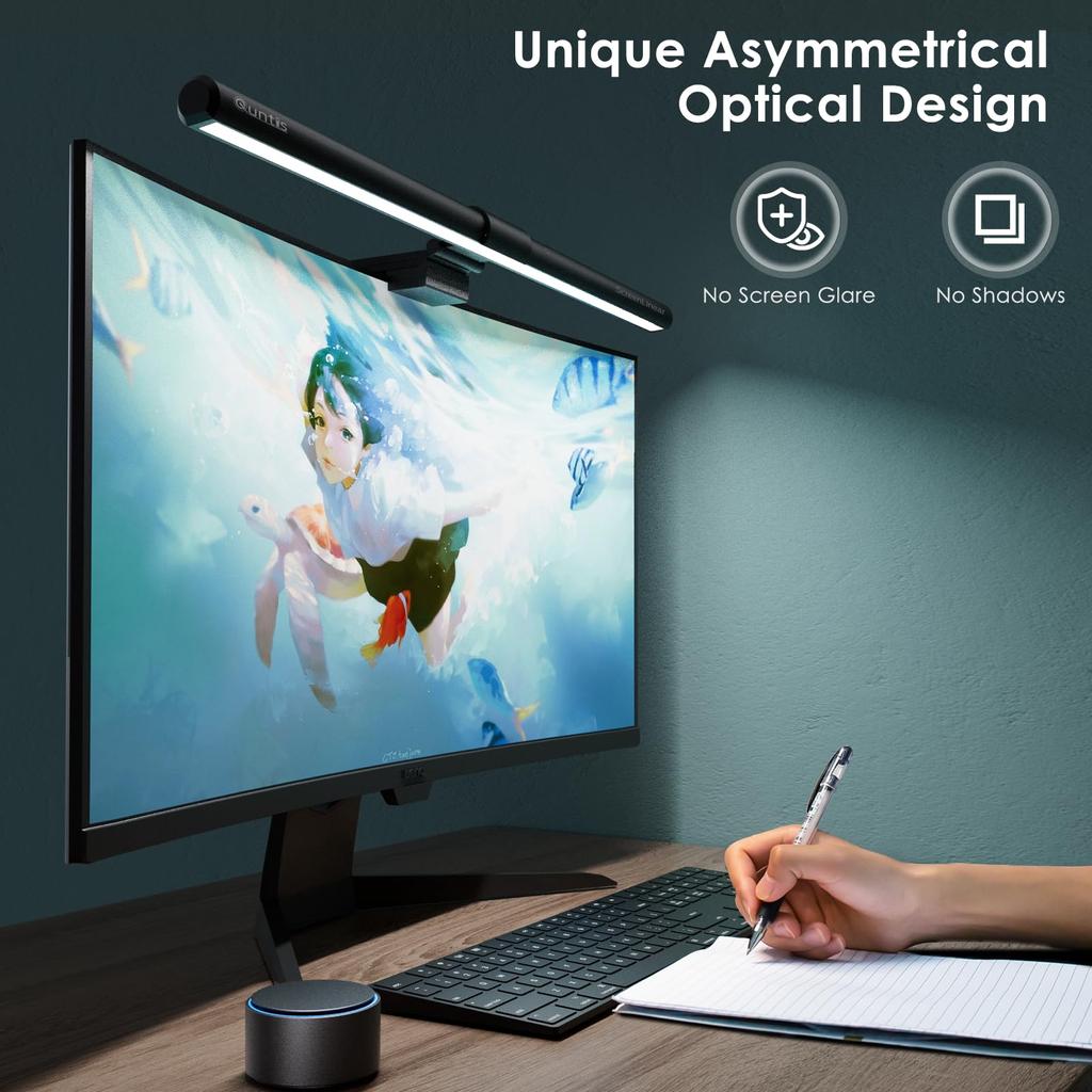 Quntis Настольный светильник для монитора, световая панель, беспроводной пульт дистанционного управления, автоматическое затемнение, 1200 люкс, высокая цветопередача, совместимо с изогнутым USB-монитором