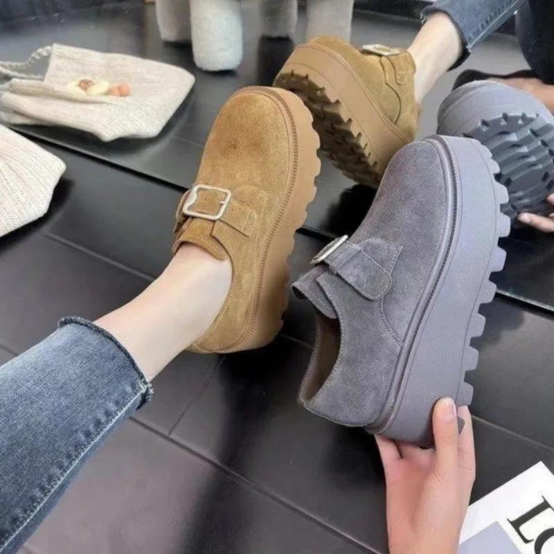 Женские замшевые мокасины на платформе, повседневные кроссовки на высоком каблуке, обувь 2025 года, спортивная обувь для бега, новинка зимы для путешествий, Zapatos Mujer