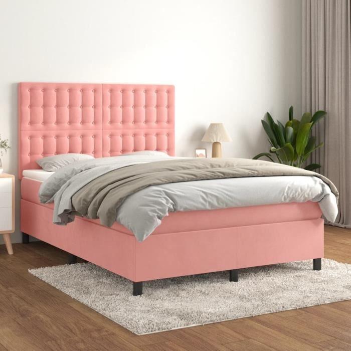 3143270 vidaXL Divan Bed with Mattress Pink 140x200 Cm Velvet