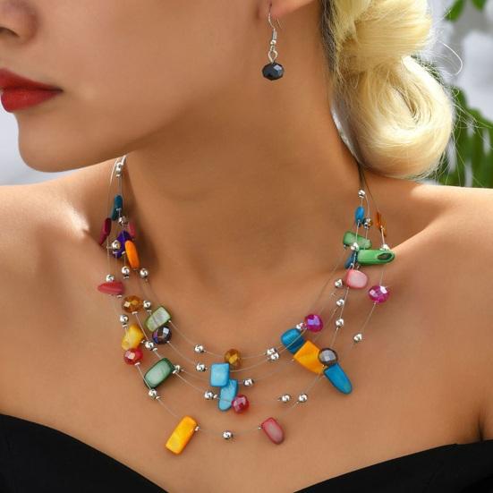 Set Bohemian Style Multi Layers Asymmetric Electroplated Stone Faux Crystal