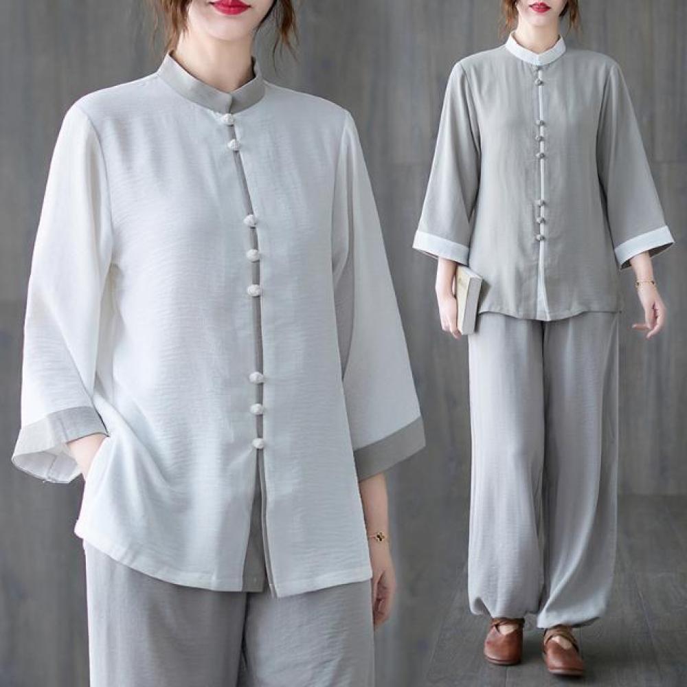 Chinese Style Tai Chi Suit For Men And Women, Two-piece Martial Arts Performance Mid-sleeve Training Suit