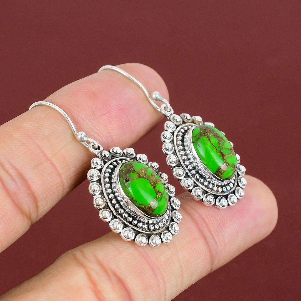 Copper Green Turquoise Earring 925 Sterling Silver Earrings Gemstone Earring Dainty Jewelry Vintage Earring Gifts For Wife Handmade Earrings