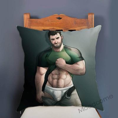 Cozy Sexy Boyfriend Cartoon Velvet Throw Pillow Cover Hairy Jock Muscle Man Love Gay Homosexual Art Sexy Boy Sofa Cushion Cover