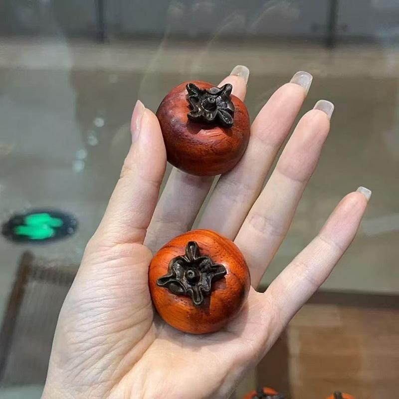 Natural Red Sandal Wood Little Apple -persimmon Simulated Fruit Model -solid Wood Carving Home Decoration, Christmas Gift